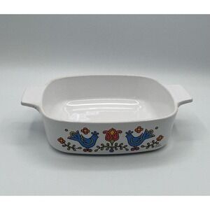 Vintage Corning Ware Blue Bird & Tulip Casserole Dish 1 Qt A-1-B Folk Art Rare
